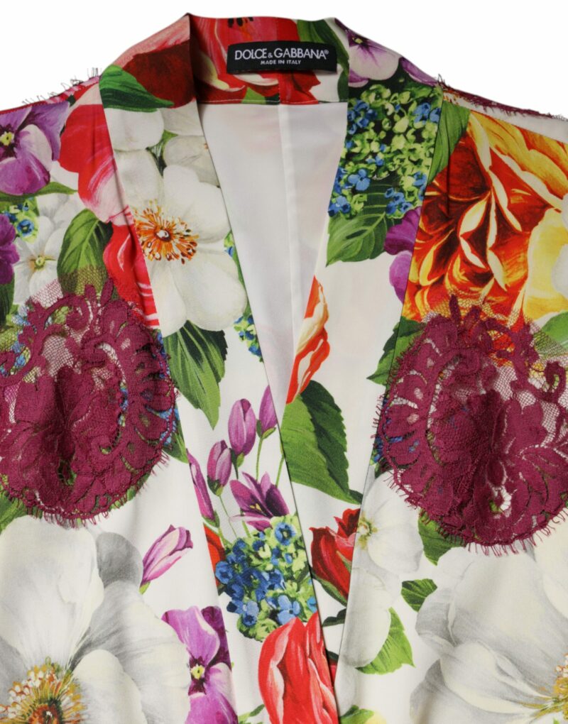 Dolce & Gabbana Multicolor Floral Lace Silk Abaya Long Sleeves Dress - Image 7