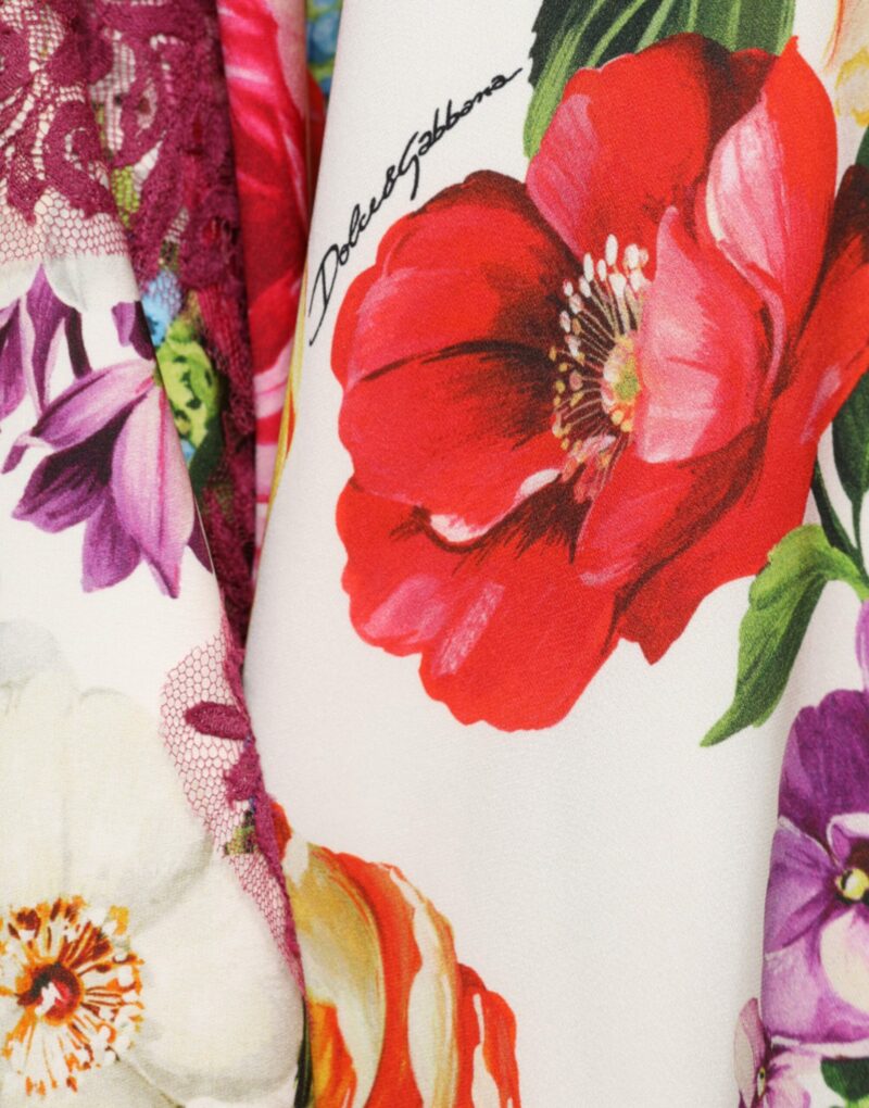 Dolce & Gabbana Multicolor Floral Lace Silk Abaya Long Sleeves Dress - Image 8