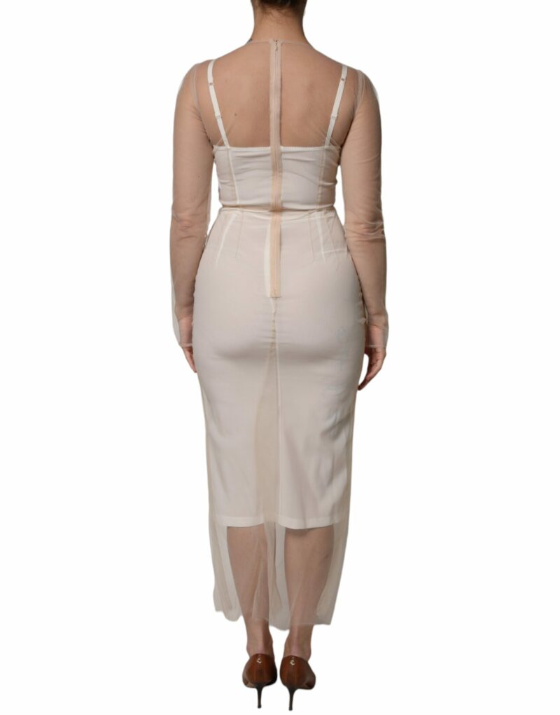 Dolce & Gabbana White Sheer Tulle Bustier Bodycon Midi Dress - Image 4