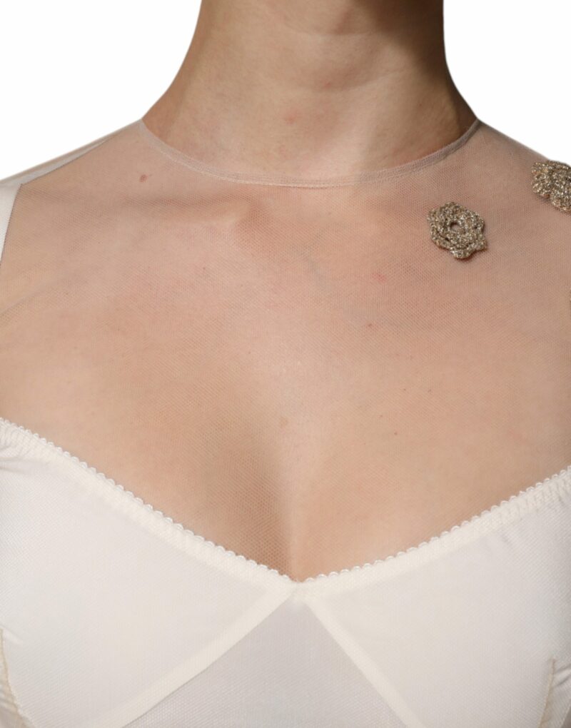 Dolce & Gabbana White Sheer Tulle Bustier Bodycon Midi Dress - Image 5