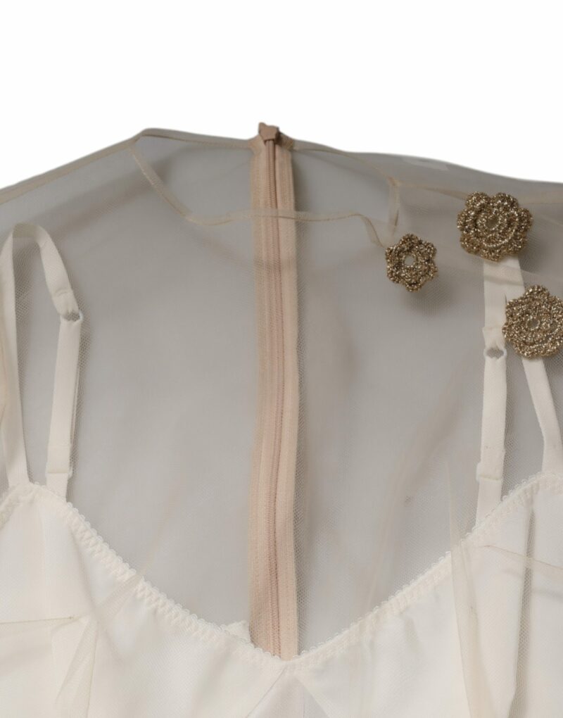 Dolce & Gabbana White Sheer Tulle Bustier Bodycon Midi Dress - Image 7