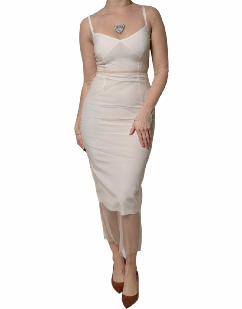 Dolce & Gabbana White Sheer Tulle Bustier Bodycon Midi Dress - Image 2