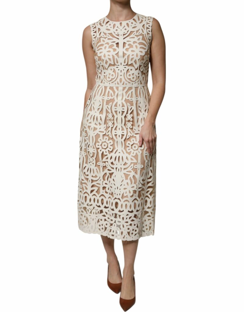Dolce & Gabbana White Cut Out Leather Sleeveless Midi Dress - Image 2