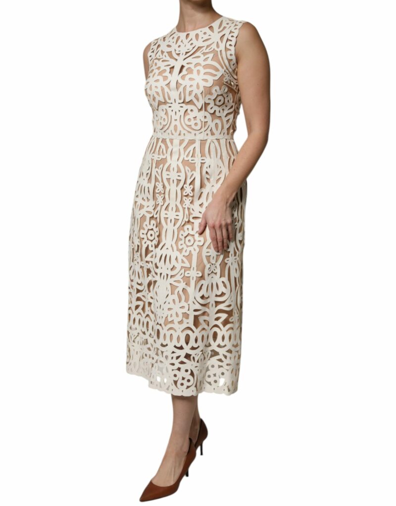 Dolce & Gabbana White Cut Out Leather Sleeveless Midi Dress - Image 3