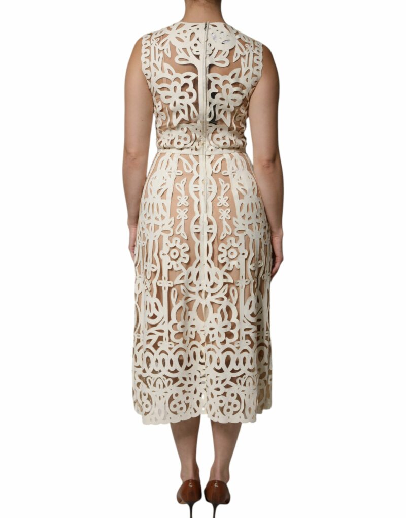 Dolce & Gabbana White Cut Out Leather Sleeveless Midi Dress - Image 4