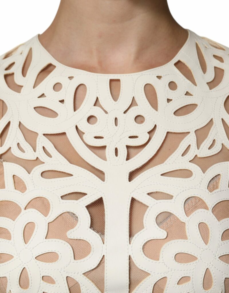 Dolce & Gabbana White Cut Out Leather Sleeveless Midi Dress - Image 5