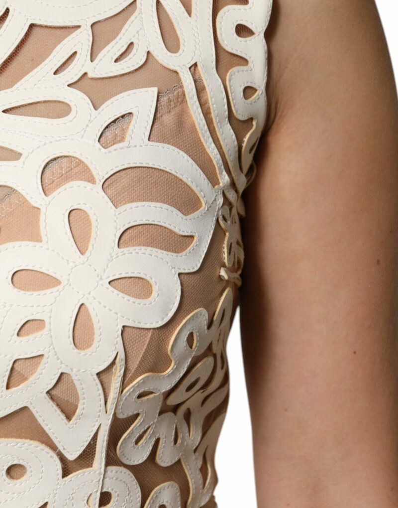 Dolce & Gabbana White Cut Out Leather Sleeveless Midi Dress - Image 6