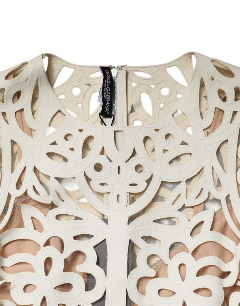 Dolce & Gabbana White Cut Out Leather Sleeveless Midi Dress - Image 7