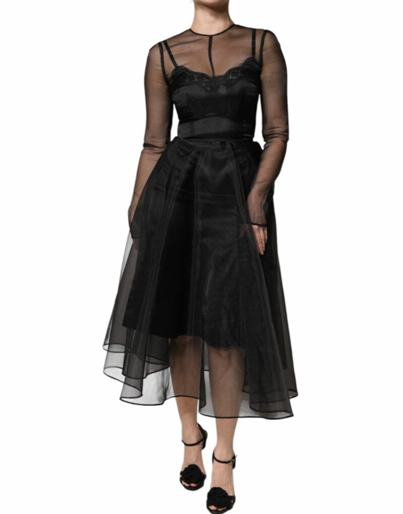 Dolce & Gabbana Black Tulle A-line Midi Cocktail Gown Dress - Image 2