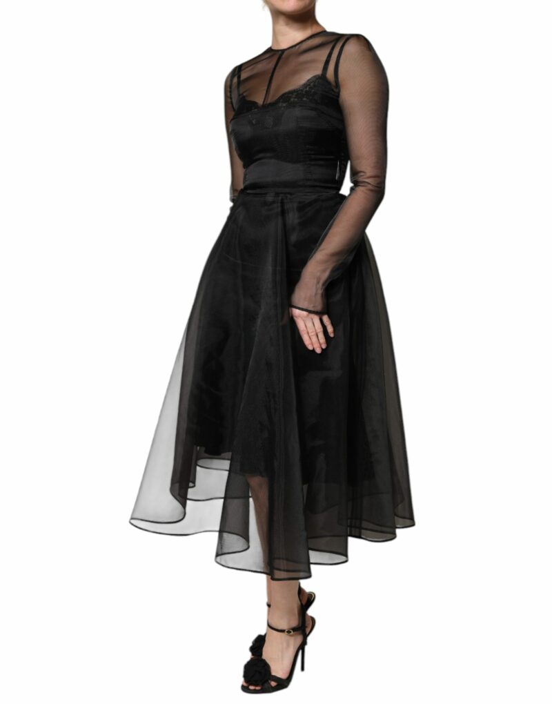 Dolce & Gabbana Black Tulle A-line Midi Cocktail Gown Dress - Image 3