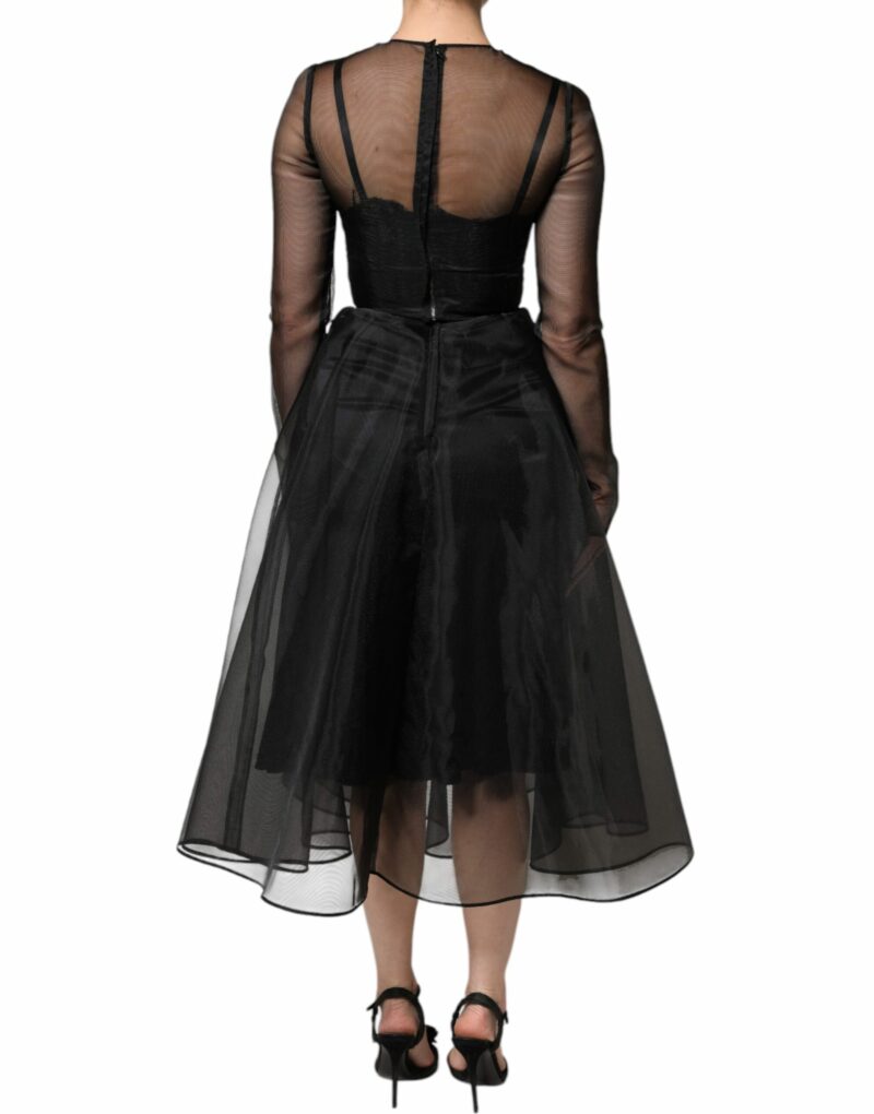 Dolce & Gabbana Black Tulle A-line Midi Cocktail Gown Dress - Image 4