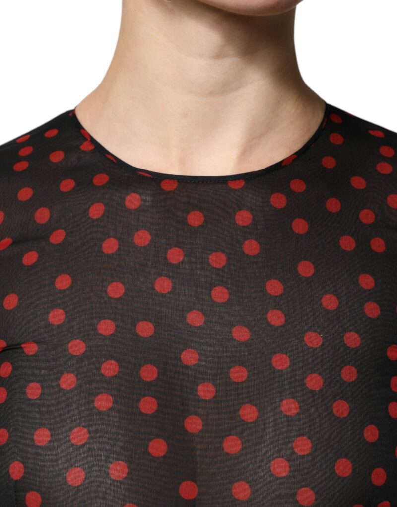 Dolce & Gabbana Black Red Polka Dot Silk Layered Midi Dress - Image 5