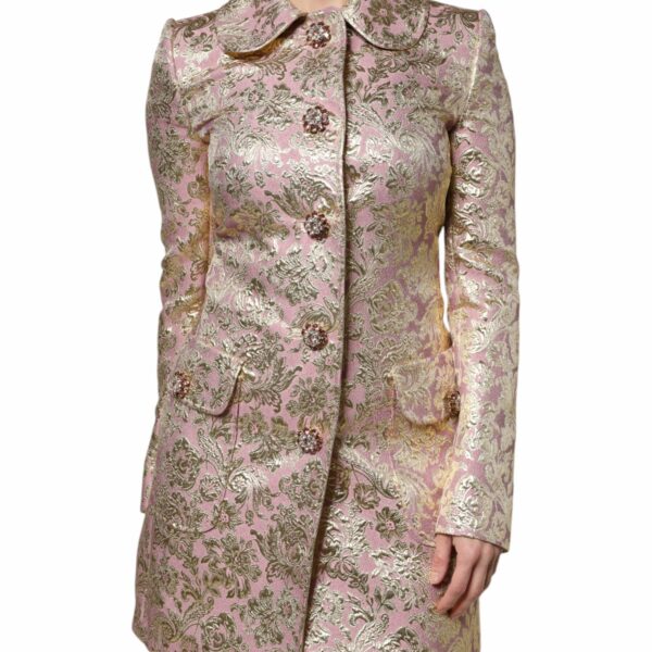 Dolce & Gabbana Metallic Pink Gold Jacquard Jewel Button Coat Jacket
