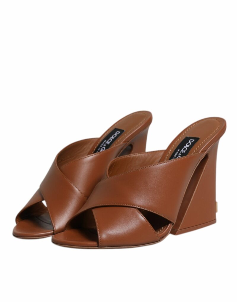 Dolce & Gabbana Maroon Logo KEIRA Leather Slides Sandals Shoes - Image 4