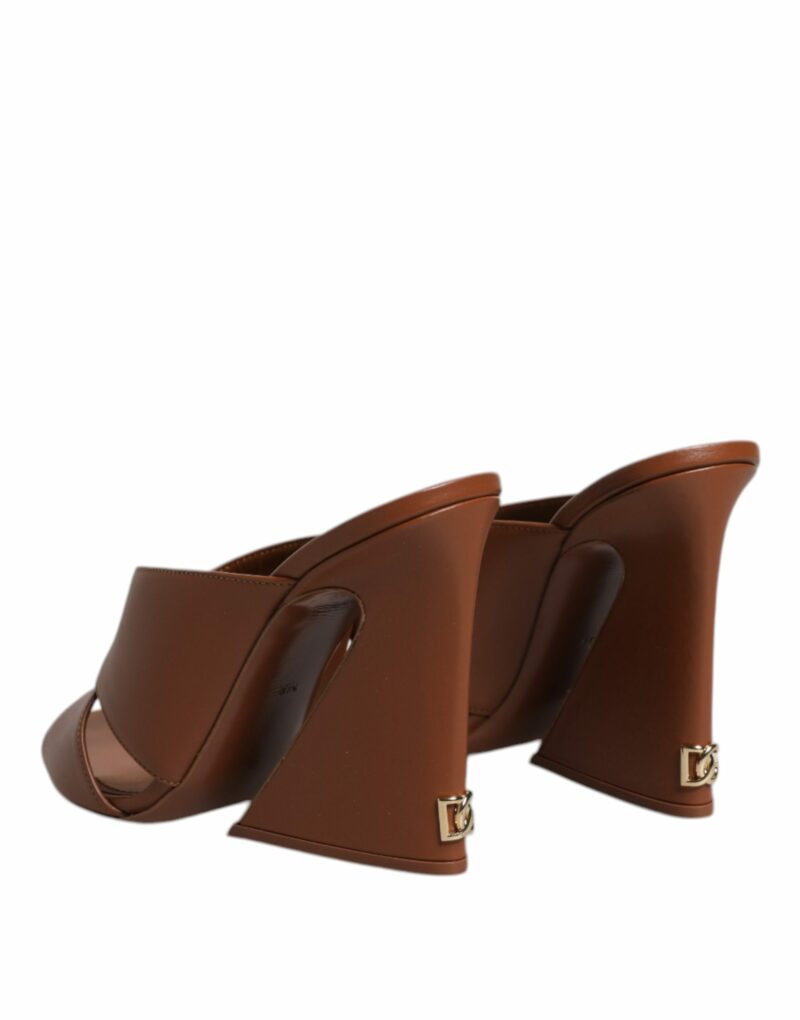 Dolce & Gabbana Maroon Logo KEIRA Leather Slides Sandals Shoes - Image 5