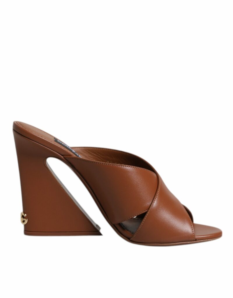 Dolce & Gabbana Maroon Logo KEIRA Leather Slides Sandals Shoes - Image 7