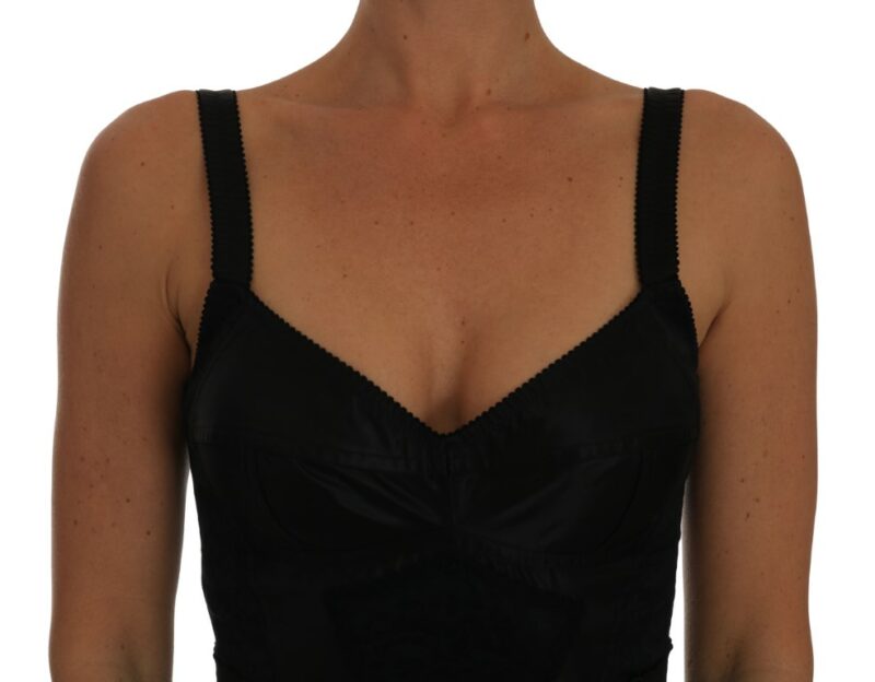Dolce & Gabbana Elegant Black Floral Stretch Bodysuit Romper - Image 3