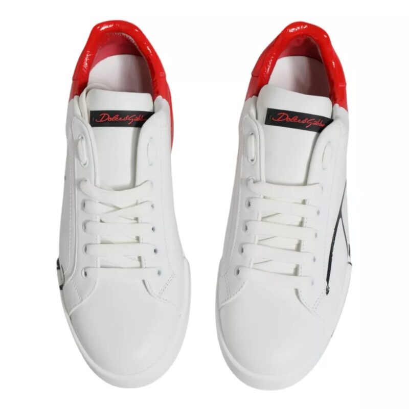 Dolce & Gabbana White Red Portofino Low Top Sneakers Shoes - Image 5