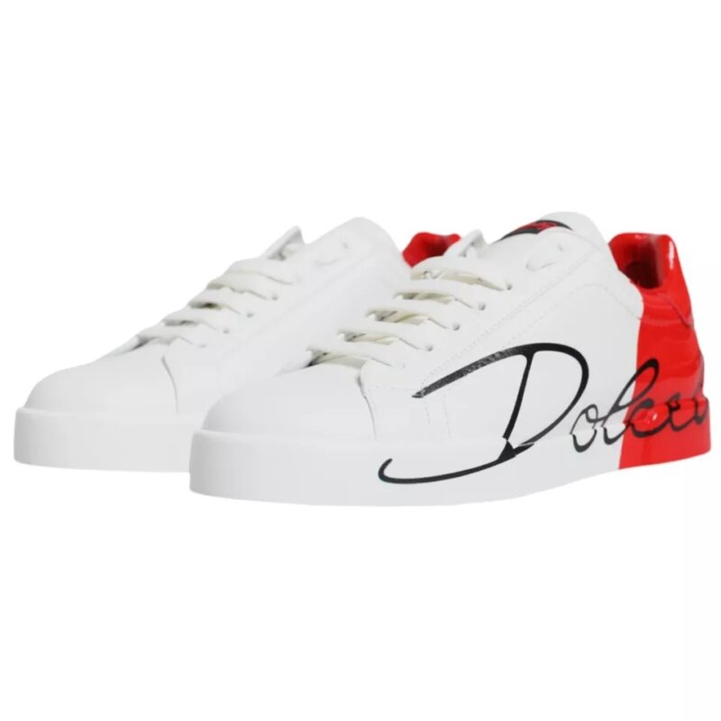 Dolce & Gabbana White Red Portofino Low Top Sneakers Shoes - Image 6