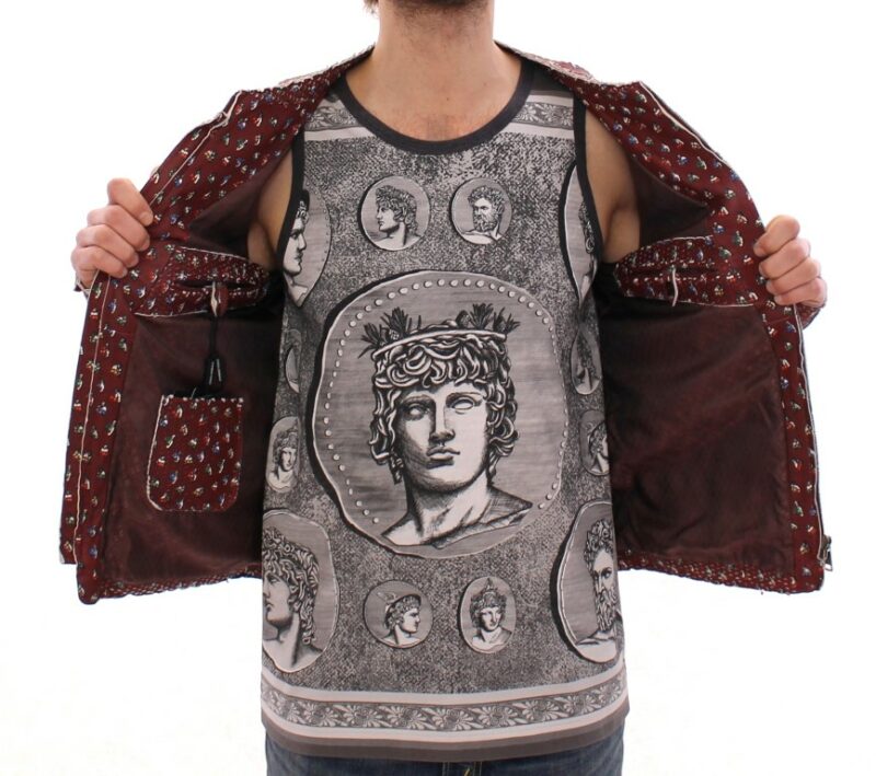 Dolce & Gabbana Exclusive Boxer Print Bordeaux Leather Jacket - Image 6