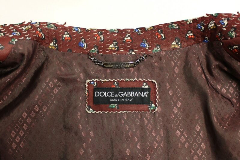 Dolce & Gabbana Exclusive Boxer Print Bordeaux Leather Jacket - Image 7