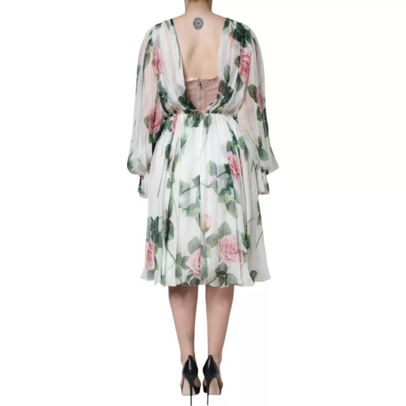 Dolce & Gabbana White Silk Floral Print A-line Midi Dress - Image 2