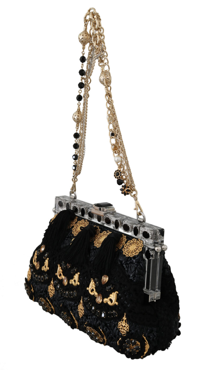 Dolce & Gabbana Black Tassel Gold Baroque Crystal Evening Clutch - Image 3