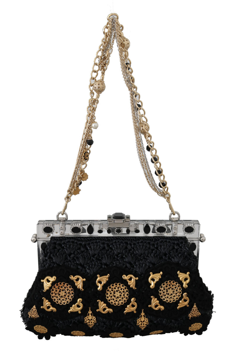 Dolce & Gabbana Black Tassel Gold Baroque Crystal Evening Clutch - Image 4