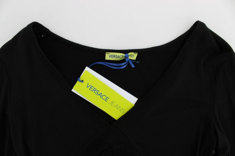 Versace Jeans Elegant V-Neck Black Viscose Blend Sweater - Image 6