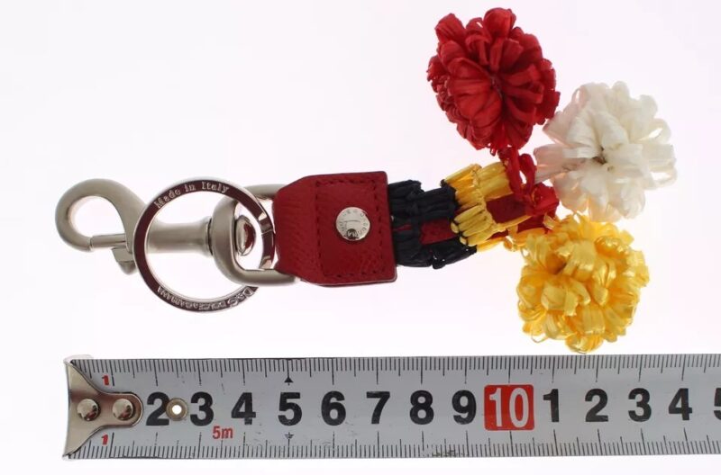 Dolce & Gabbana Silver Brown Raffia Leather Clasp Finder Chain Keyring - Image 6