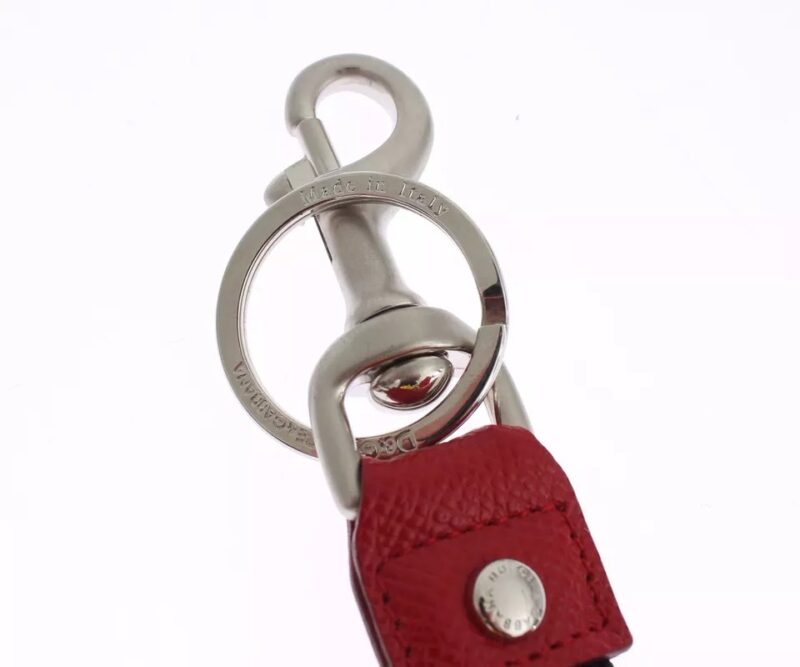 Dolce & Gabbana Silver Brown Raffia Leather Clasp Finder Chain Keyring - Image 3
