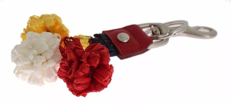 Dolce & Gabbana Silver Brown Raffia Leather Clasp Finder Chain Keyring - Image 5