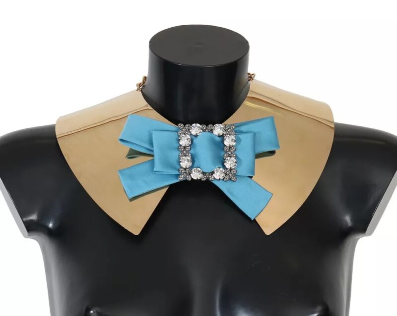 Dolce & Gabbana Gold Bow Crystal Embellished Runway Collar Necklace - Image 2
