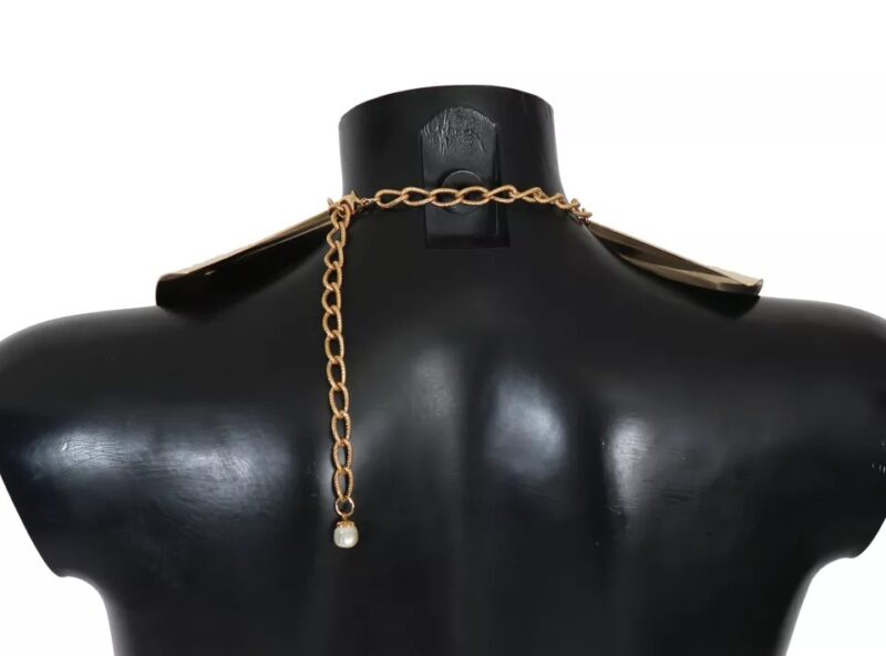 Dolce & Gabbana Gold Bow Crystal Embellished Runway Collar Necklace - Image 4
