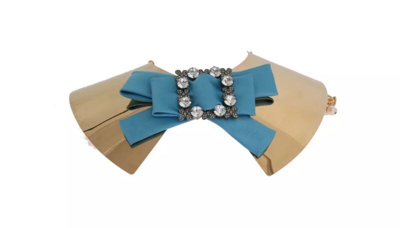 Dolce & Gabbana Gold Bow Crystal Embellished Runway Collar Necklace - Image 6