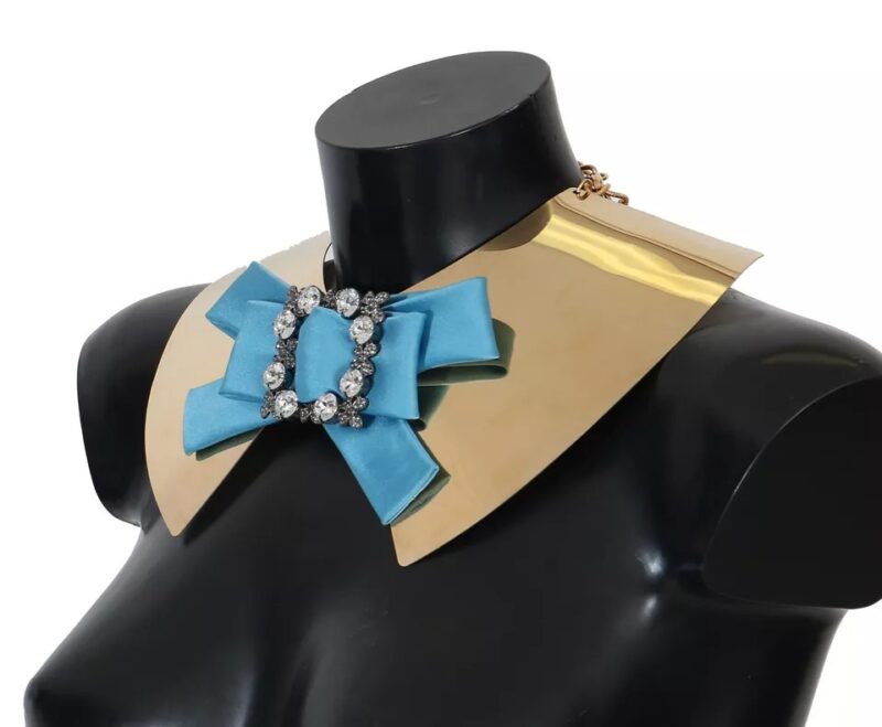 Dolce & Gabbana Gold Bow Crystal Embellished Runway Collar Necklace - Image 3