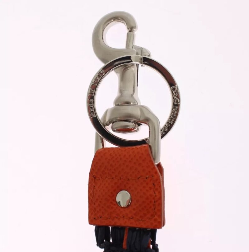 Dolce & Gabbana Red Yellow Raffia Leather Clasp Finder Keyring Keychain - Image 4