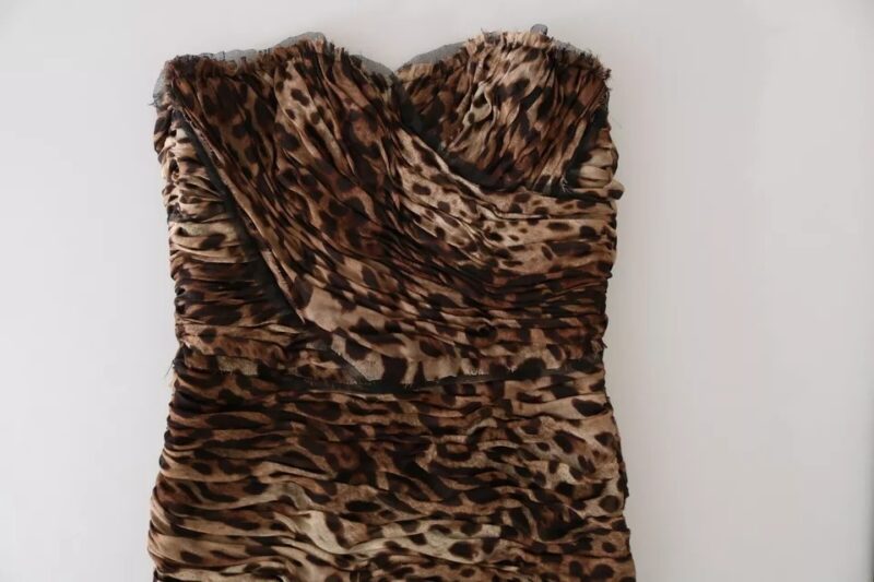 Dolce & Gabbana Brown Leopard Silk Chiffon Ruched Mermaid Maxi Dress - Image 5