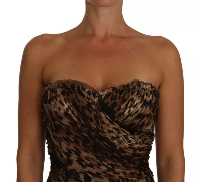 Dolce & Gabbana Brown Leopard Silk Chiffon Ruched Mermaid Maxi Dress - Image 7
