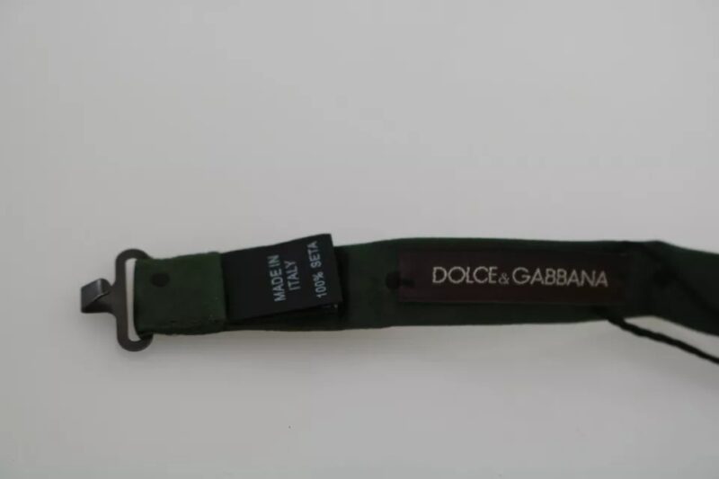 Dolce & Gabbana Green Dotted Silk Adjustable Neck Bow Tie - Image 4