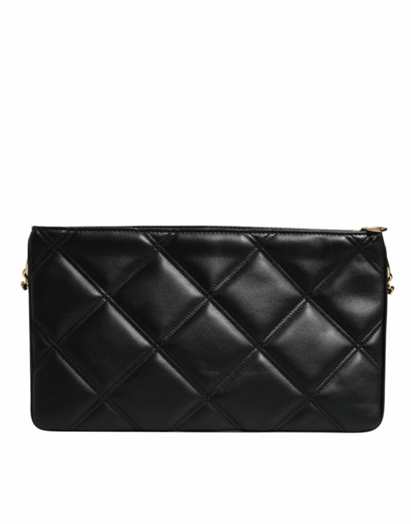 Dolce & Gabbana Black Leather Crystal Embellished Logo Shoulder Bag - Image 5