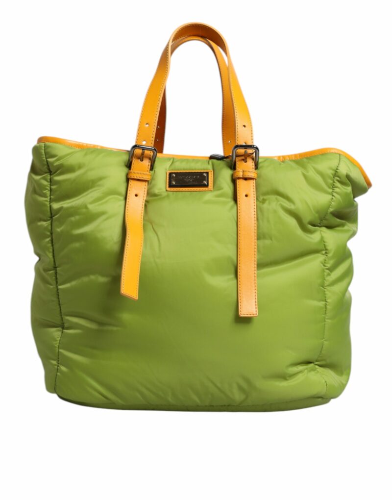 Dolce & Gabbana Green Nylon Padded Logo Plaque Tote Crossbody Bag - Image 2