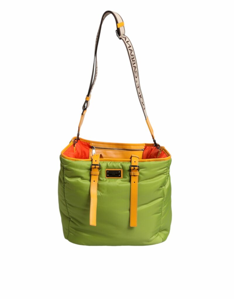 Dolce & Gabbana Green Nylon Padded Logo Plaque Tote Crossbody Bag - Image 5