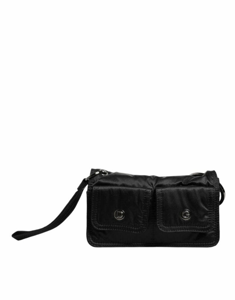 Dolce & Gabbana Black Fabric Logo Two Way Clutch Crossbody Bag - Image 4