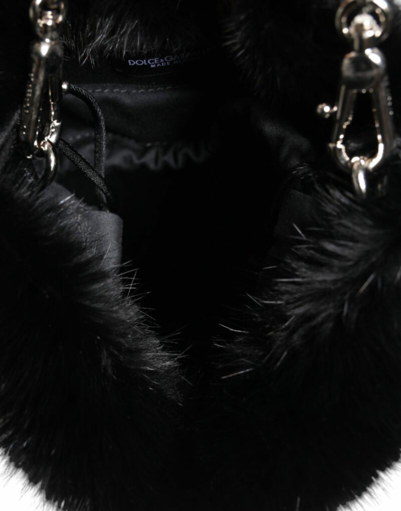 Dolce & Gabbana Black Faux Fur Silver Chain Crossbody Shoulder Purse Bag - Image 5