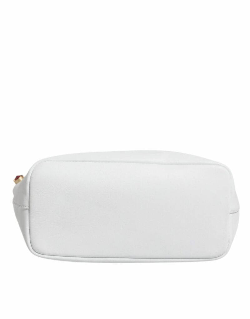 Dolce & Gabbana White Leather Crystal DG Logo Shoulder Tote Bag - Image 5