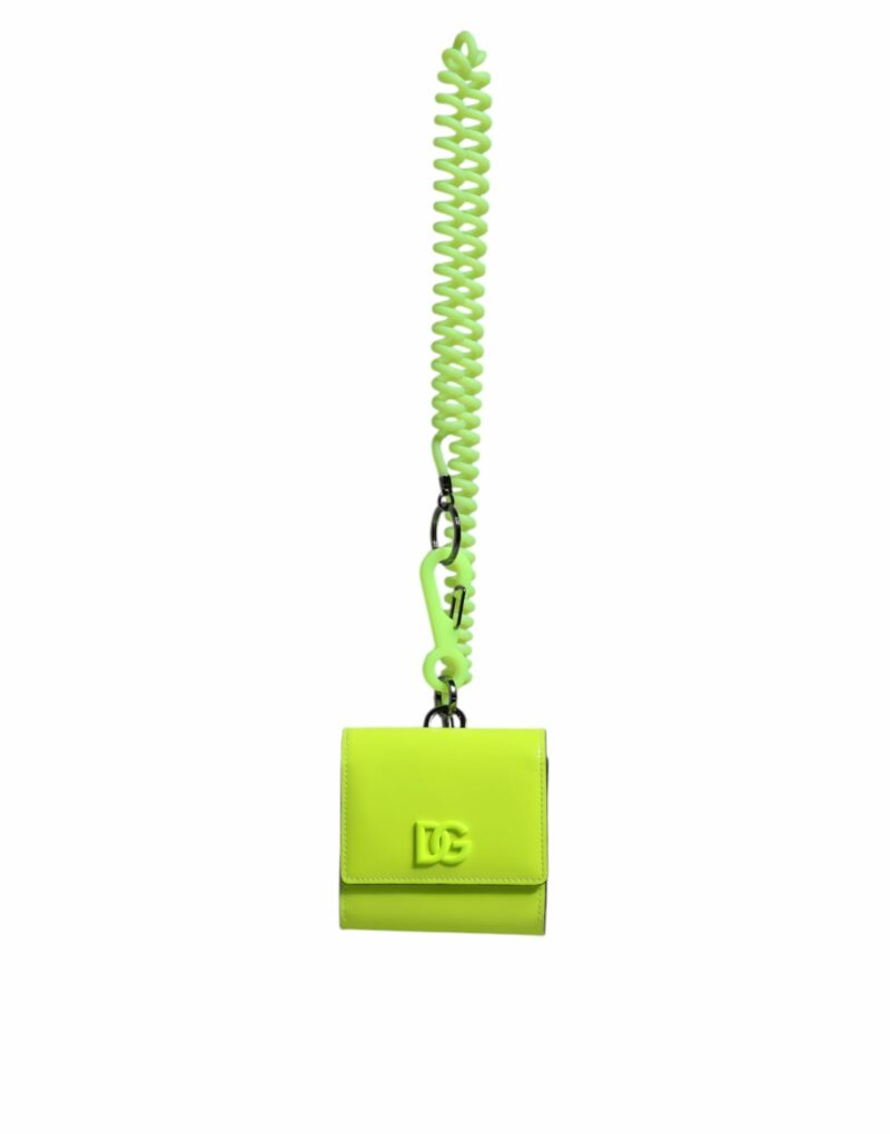 Dolce & Gabbana Yellow Green Bifold DG Logo Neck Strap Cardholder Wallet - Image 8