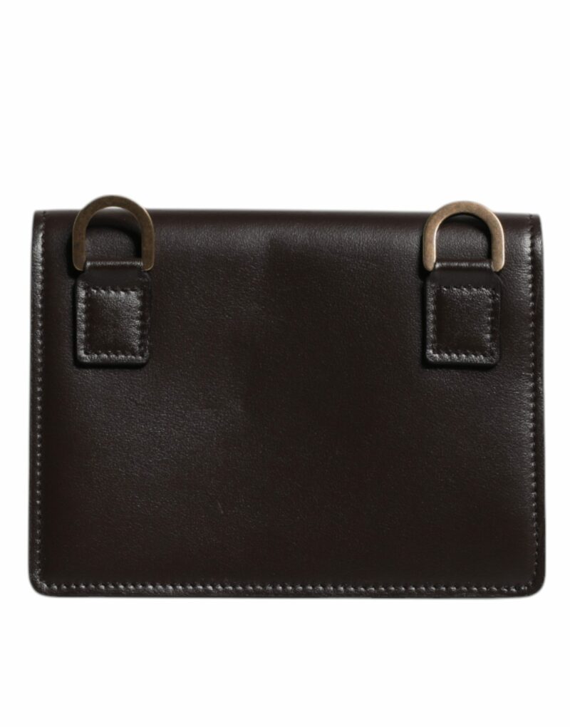 Dolce & Gabbana Brown Leather Bifold DG Logo Cardholder Sling Strap Wallet - Image 4