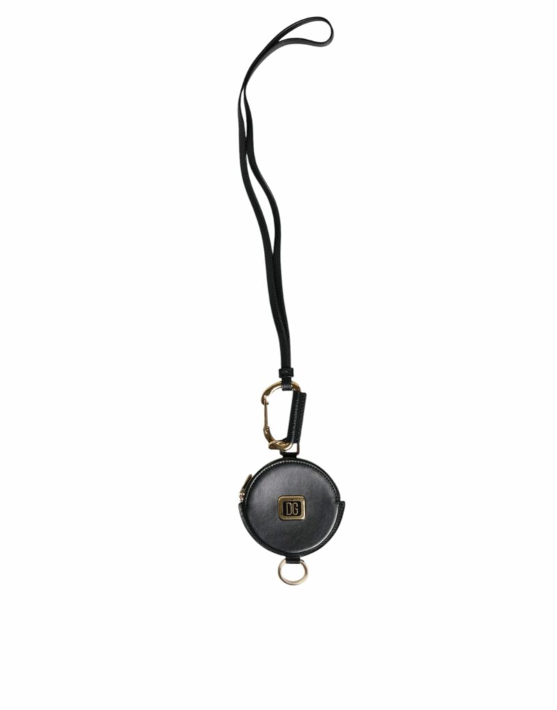 Dolce & Gabbana Black Round Leather DG Logo Coin Purse Lanyard Wallet - Image 2