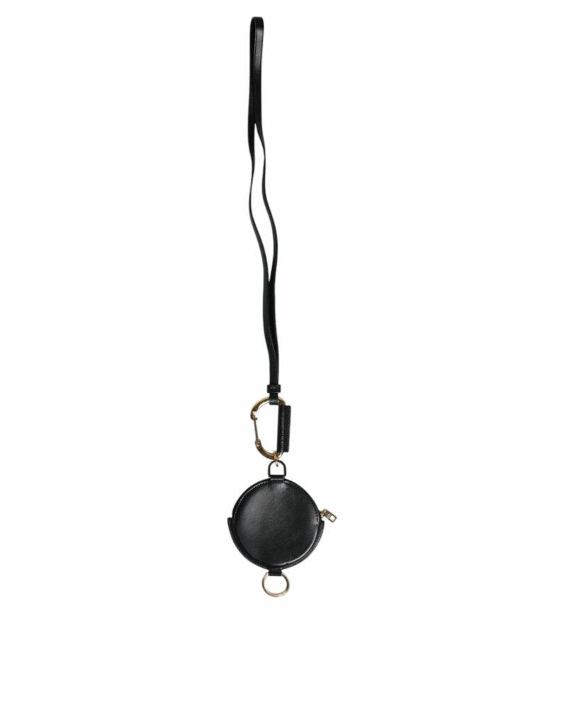 Dolce & Gabbana Black Round Leather DG Logo Coin Purse Lanyard Wallet - Image 3